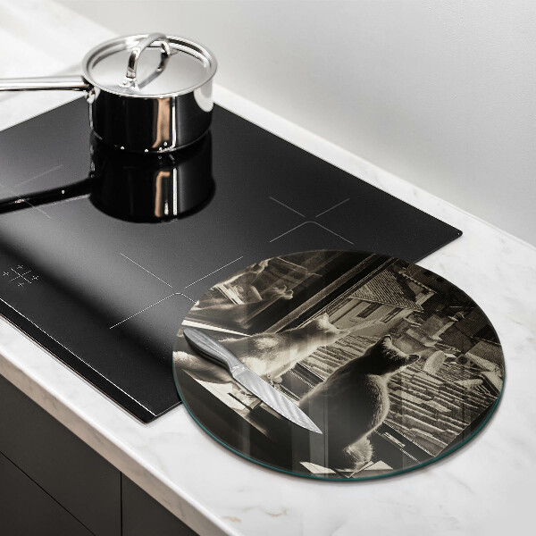 Deska kuchenna szklana Koty miasto i okno