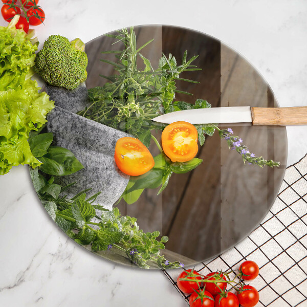 Deska kuchenna szklana Rośliny zioła i drewno