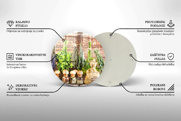 Deska kuchenna szklana Zioła przyprawy i drewno