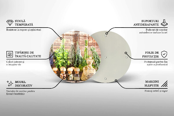 Deska kuchenna szklana Zioła przyprawy i drewno