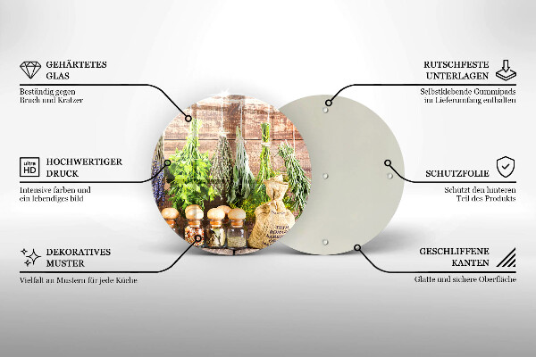 Deska kuchenna szklana Zioła przyprawy i drewno