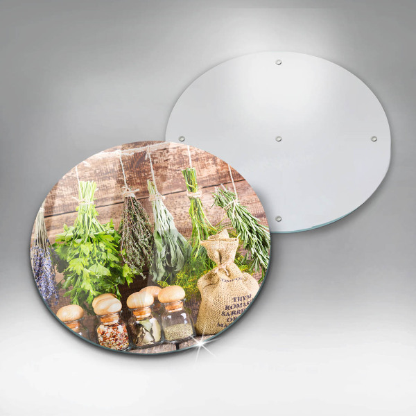 Deska kuchenna szklana Zioła przyprawy i drewno