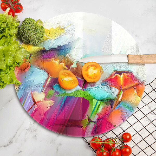 Deska kuchenna szklana Malowane farbami kwiaty