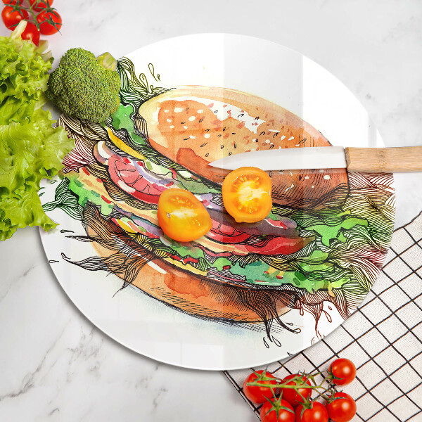 Deska kuchenna szklana Rysunek hamburger