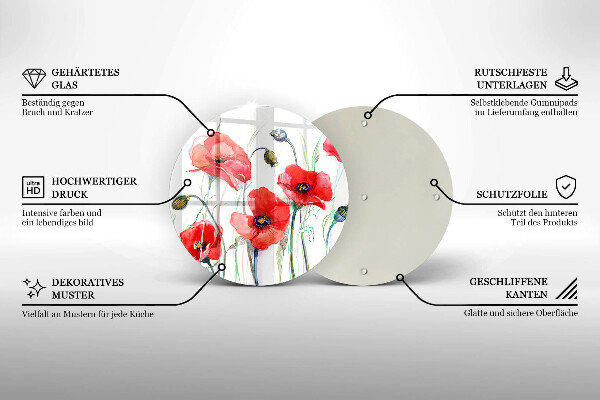 Deska kuchenna szklana Kwiaty czerwone maki