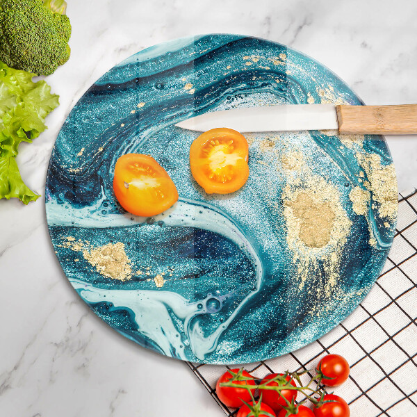 Szklana deska kuchenna Błękitna abstrakcja złoto