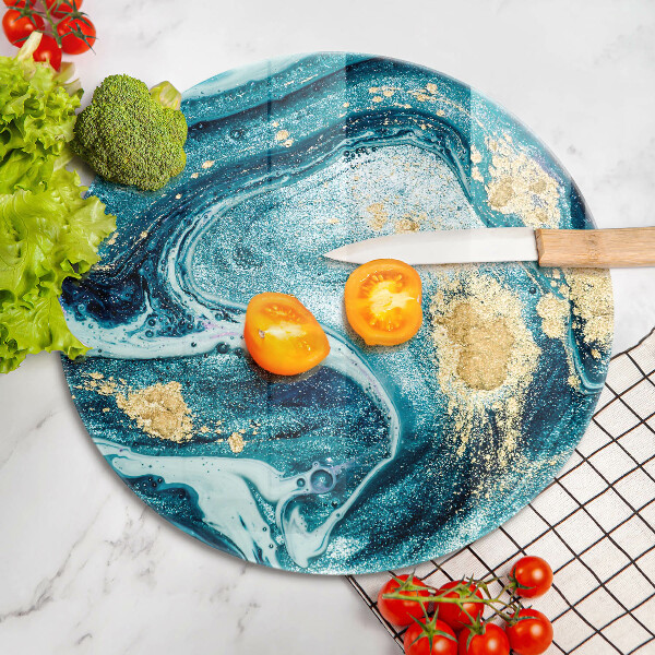 Szklana deska kuchenna Błękitna abstrakcja złoto