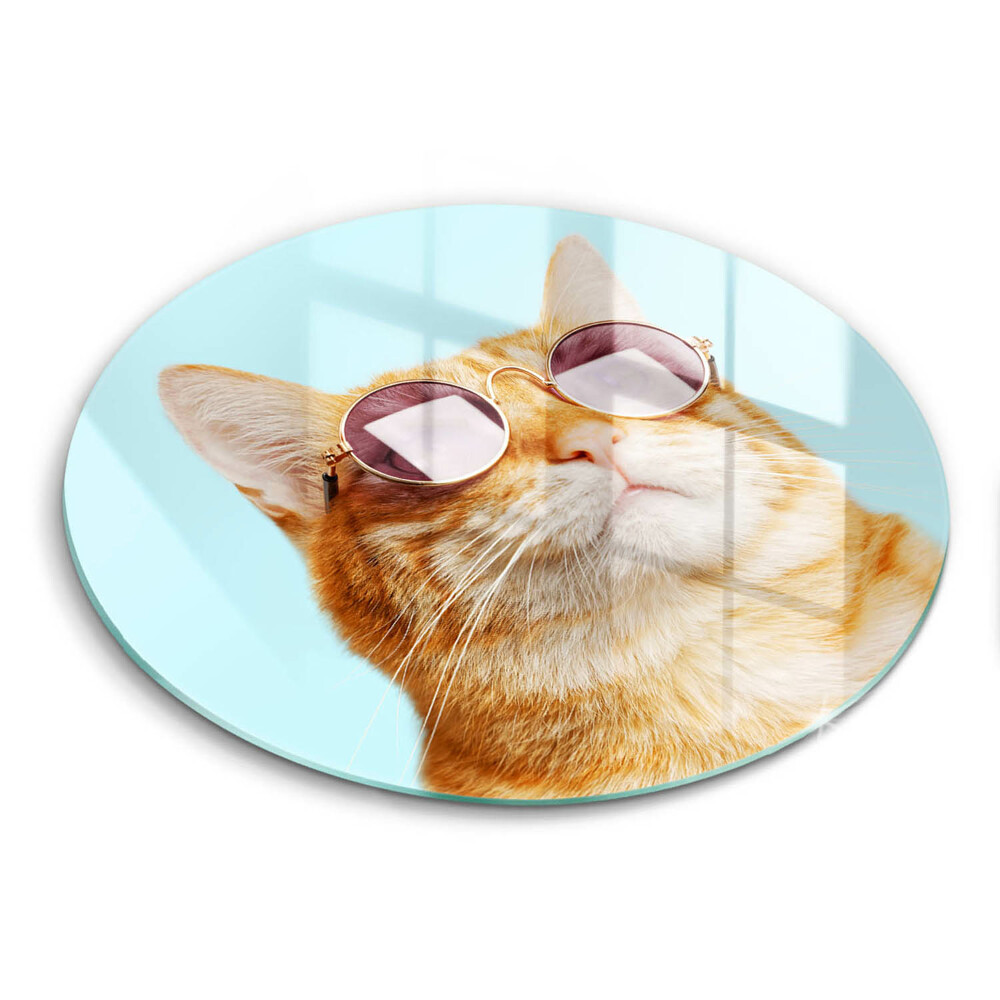 Deska kuchenna szklana Rudy kot w okularach