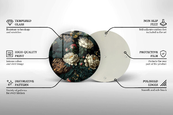 Deska kuchenna szklana Vintage kwiaty piwonii