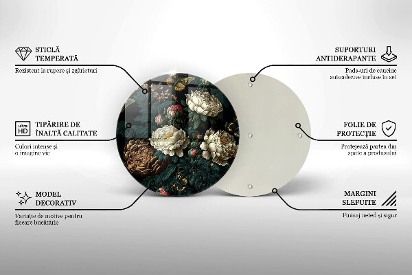 Deska kuchenna szklana Vintage kwiaty piwonii