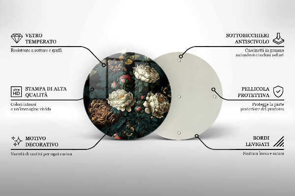 Deska kuchenna szklana Vintage kwiaty piwonii