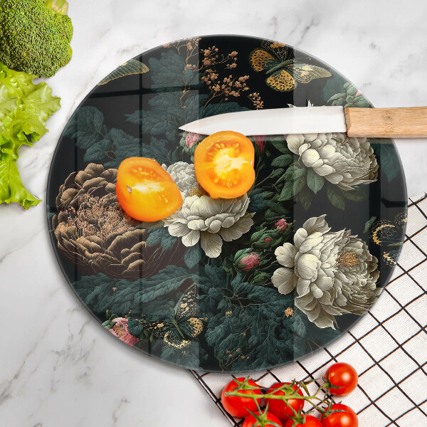 Deska kuchenna szklana Vintage kwiaty piwonii