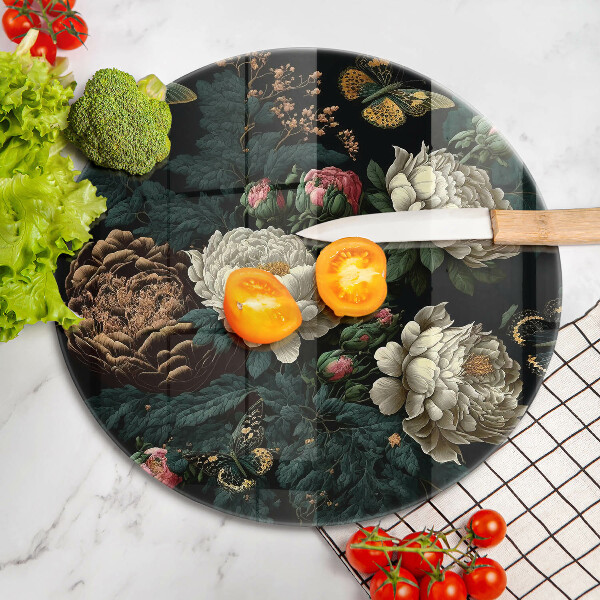 Deska kuchenna szklana Vintage kwiaty piwonii