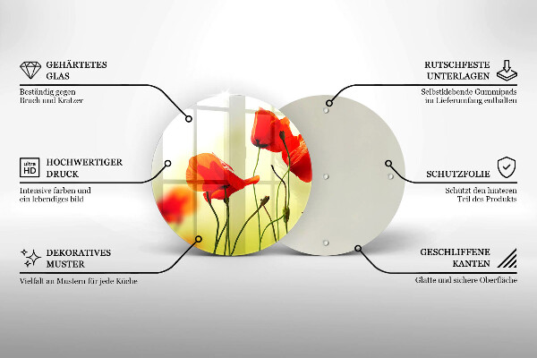 Deska kuchenna szklana Czerwone kwiaty maki