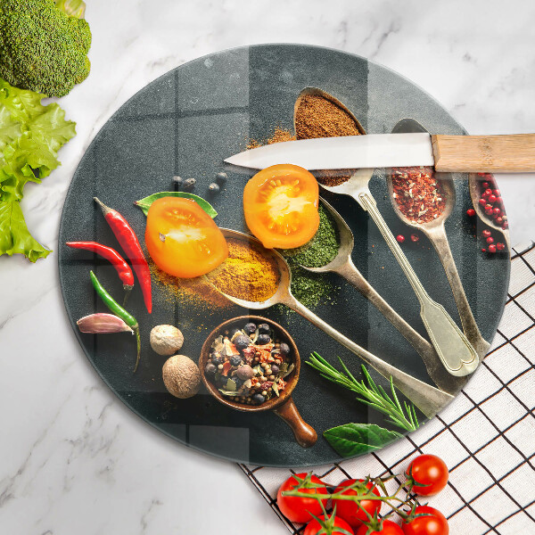 Deska kuchenna szklana Kuchenne łyżki przyprawy