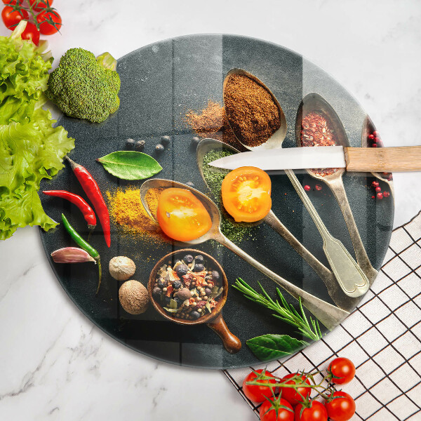 Deska kuchenna szklana Kuchenne łyżki przyprawy