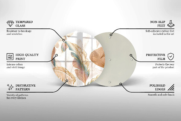 Deska kuchenna szklana Boho pióra i liście