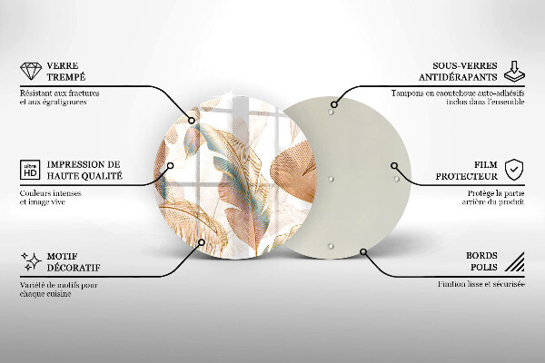 Deska kuchenna szklana Boho pióra i liście