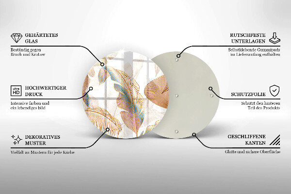 Deska kuchenna szklana Boho pióra i liście