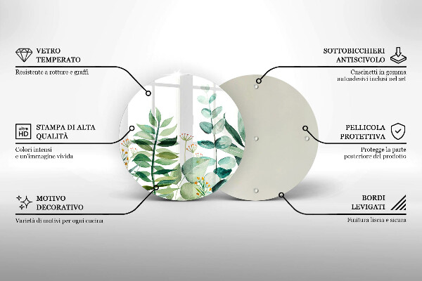Deska kuchenna szklana Ilustracja liście rośliny
