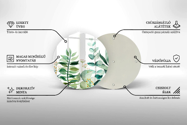 Deska kuchenna szklana Ilustracja liście rośliny