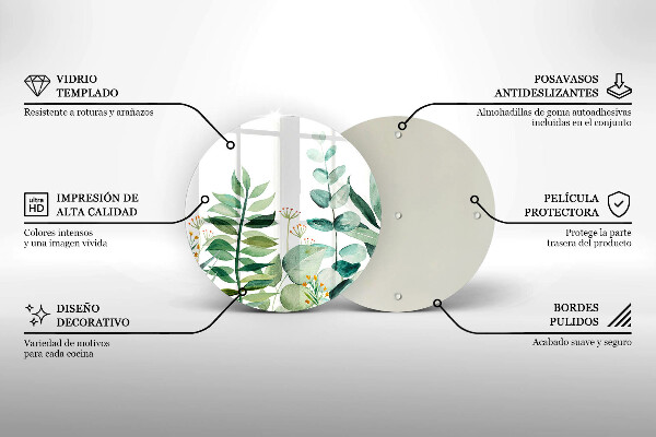 Deska kuchenna szklana Ilustracja liście rośliny