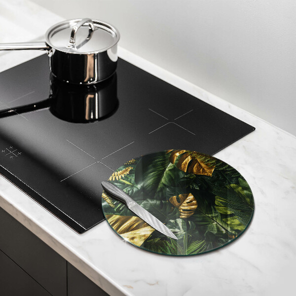 Deska kuchenna szklana Złote liście monstery