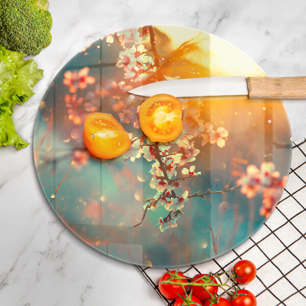 Deska kuchenna szklana Kwiaty jabłoni w słońcu