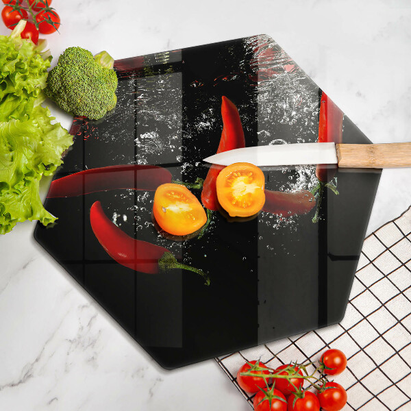 Deska szklana do kuchni Papryczki chili w wodzie