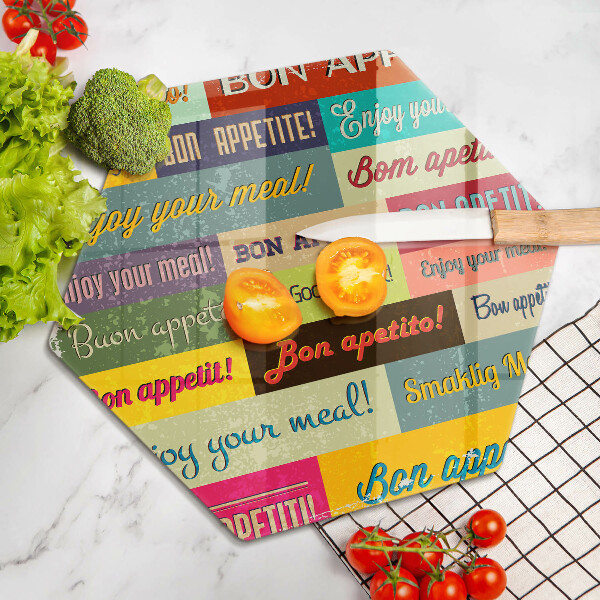 Deska szklana do kuchni Napisy Smacznego języki