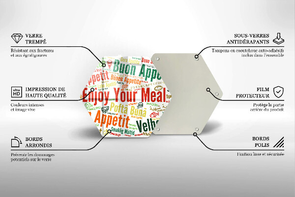 Deska szklana do kuchni Napisy Smacznego języki
