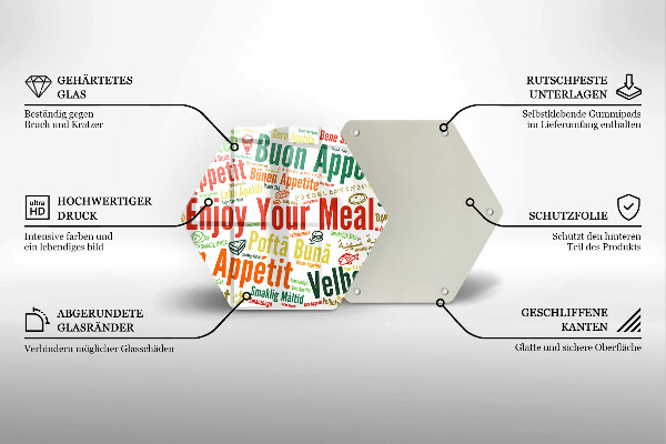 Deska szklana do kuchni Napisy Smacznego języki