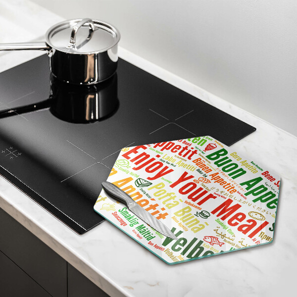 Deska szklana do kuchni Napisy Smacznego języki