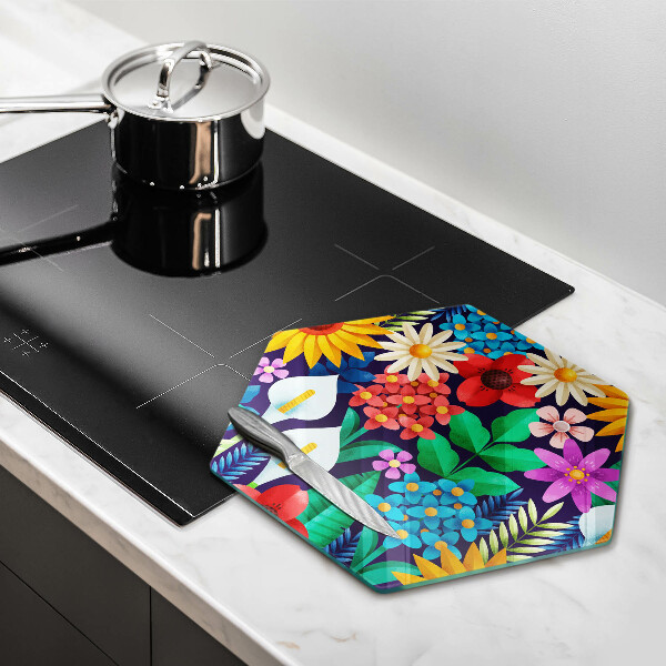 Deska szklana do kuchni Ilustracja łąka kwiaty