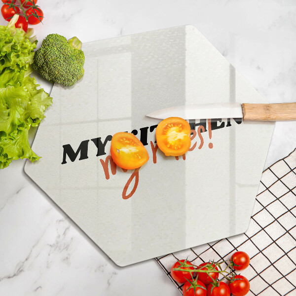 Deska szklana kuchenna Napis My kitchen my rules