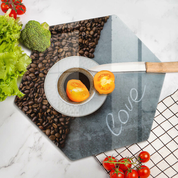 Deska kuchenna Ziarna kawy i filiżanka