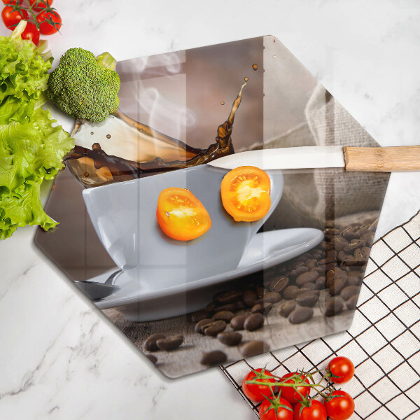 Deska szklana do kuchni Filiżanka i ziarna kawy