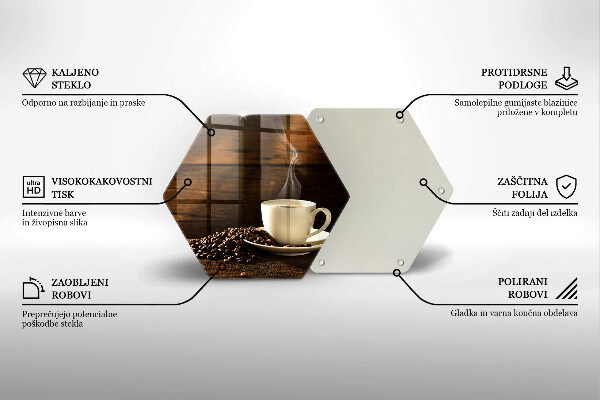 Deska szklana do kuchni Filiżanka kawy drewno