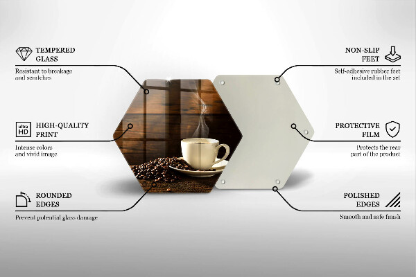 Deska szklana do kuchni Filiżanka kawy drewno