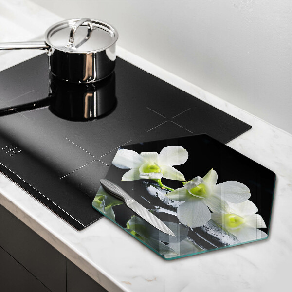 Deska szklana do kuchni Białe kwiaty w wodzie Zen