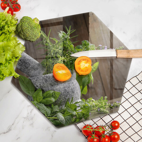 Deska szklana do kuchni Rośliny zioła i drewno