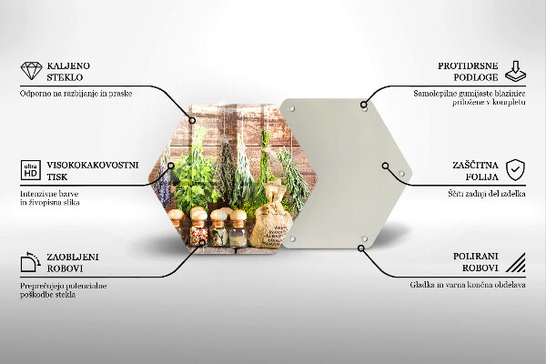 Deska szklana do kuchni Zioła przyprawy i drewno