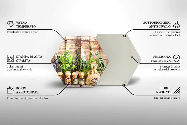 Deska szklana do kuchni Zioła przyprawy i drewno