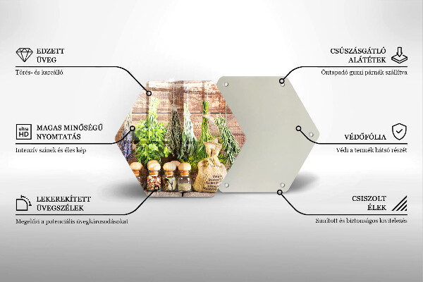 Deska szklana do kuchni Zioła przyprawy i drewno