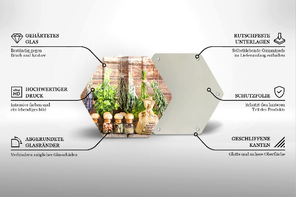 Deska szklana do kuchni Zioła przyprawy i drewno