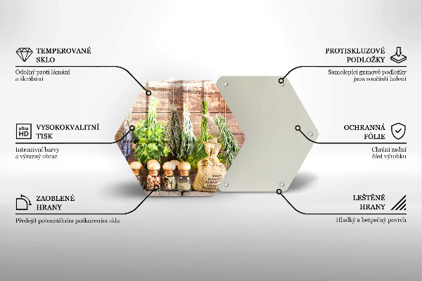 Deska szklana do kuchni Zioła przyprawy i drewno