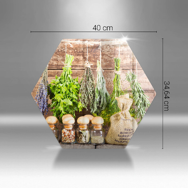 Deska szklana do kuchni Zioła przyprawy i drewno