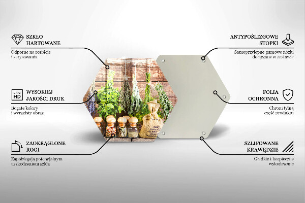 Deska szklana do kuchni Zioła przyprawy i drewno