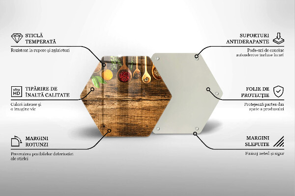 Deska szklana do kuchni Drewniane łyżki przyprawy