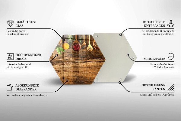 Deska szklana do kuchni Drewniane łyżki przyprawy